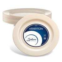 SPHERE PARTY PLATES/DINNER PLATES | 10 Inch Plastic Plates for Dinner/Wedding Etc.| Round Ivory Everyday Plate, 20 Pack | Elegant & Sturdy Heavy Duty Disposable Plates for all Holidays & Occasions