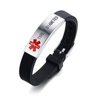 HEABY Medical Alert ID Bracelet Laser Engraved Type 2 Diabetes Adjustable Wristband for Men Women Emergency First Aid