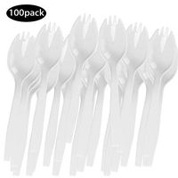 Disposable Sporks,5.5" BPA-Free White Plastic Disposable Sporks 100 Pieces,Forks/Spoons 2 in 1 Combo– Scooping Soft Foods Flatware for School Lunch, Picnics or Restaurant and Party Supply