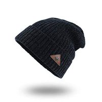 Theoylos Men's Knit Slouchy Beanie Winter Plus Velvet Beanie Hat Unisex Warm Plush Knit Hat Soft Windproof Crossed Cap Navy