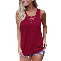 Jophufed Women's Criss Cross Casual Cami Shirt Sleeveless Tank Top Basic Lace up Blouse Wine Red