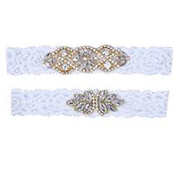 Meidexian888 Wedding Lace Garter, Rhinestone Lace Garter Set Wedding Garter Belt Flower Floral Design Garter for Bride (Gold)