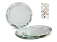 " OCCASIONS" 40 Plates Pack, Vintage Party, Disposable Wedding Party Plastic Plates (10.25'' Dinner Plate, Portofino in Subtle Green & Silver)