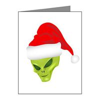 Note Cards (10 Pack) Green Alien Head with Christmas Santa Hat