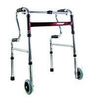XIHAA Elderly People Portable Walker Aid Disabled Adjustable Foldable Non-Slip Foot Pad Walking Rehabilitation Equipment Bathroom Bath Chair Red (Double Wheel)
