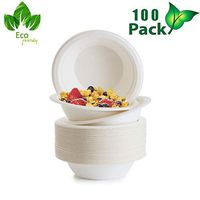 100 Pack 8 Oz Biodegradable, Compostable, Paper Disposable Bowl, Eco Friendly Sugarcane Bowls/Bagasse, Great for Ice Cream, Chili Or Soup
