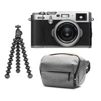 Fujifilm X100F 24.3MP Digital Camera, Fujinon 23mm f/2 Lens, Silver - Bundle with Joby GorillaPod 1K Flexible Mini-Tripod with Ball Head Kit, Peak Design 5L Everyday Sling Bag