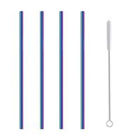 Stainless Steel Straw Set - Alisy Straight Reusable Drinking Straws Metal Stainless Steel Eco-Friendly 10.5in (Multicolor)
