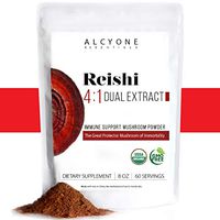 ORGANIC Red Reishi Mushroom Powder - 4:1 DUAL Extract Large 8oz Fruiting Body by Alcyone Essentials, Coffee and Tea Enhancer, Water Soluble Antioxidant Immune Booster, Calm & Focus, Add to your Smooth