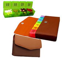 Extra Large Pill Organizer 7 Day Weekly XL Travel Box Daily Reminder [9.2″ X 5.8″ X 1.5″] Pills Boxes Medication Container PU Leather 4 Times Pill Case from Zzteck (Camel Brown)