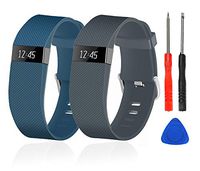 Wizvv Compatible Bands Replacement for Fitbit Charge HR,Charge HR 1, with Metal Buckle Fitness Wristband Strap Women Men Large Small (Slate+Navy,Small)