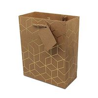 6x3x7.5x3" Geometric Pattern Kraft 12 Gift Bags with Jute Handles and Hang Tag Shopping Bag or Gift Bag for Birthdays, Baby Showers, Party Favors and Any Occasion (Small)