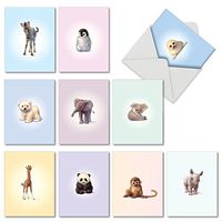 The Best Card Company, Zoo Babies - 10 Thank You Cards Boxed (4 x 5.12 Inch) - Animal Baby Thank Yous with Envelopes M6726TYG