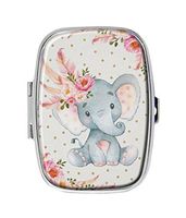 Cecillia Pink Floral Elephant Decorative Boxes Silver Rectangular Pill Box Medicine Tablet Holder Wallet Organizer Case for Pocket or Purse