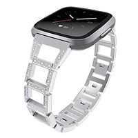 Lyperkin Compatible with Fitbit Versa/Versa Lite Bands, Luxury Crystal Stainless Steel Strap Bracelet Replacement Wristband Accessories Compatible with Fitbit Versa/Versa Lite Smart Watch S-12
