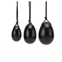 Natural Black Obsidian Stone Yoni Eggs Jade Egg Set for Women Health and Wellness Kegel Exercise Massage Stone -1 Set (3 Pieces)