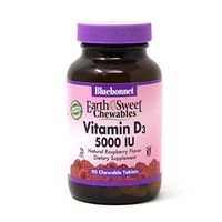 Bluebonnet Nutrition Earth Sweet Vitamin D3 5000 IU Chewable Tablets, Aids in Muscle & Skeletal Growth, D3, Non GMO, Gluten, Free, Soy Free, Milk Free, Kosher, 90 Chewable Tablets, Raspberry Flavor