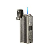 Cigar Lighters Single Torch High Quality Best Cigar Lighter with Stand Holder Windproof Butane Refillable Scorch(Without Gas) (Silver)