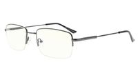 Eyekepper Half-Rim Reading Glasses-Blue Light Blocking-Reduced Eye Strain-Memory Computer Glasses Titanium Readers Men, Transparent Lenses (Gunmetal,+2.00)