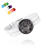 constantlife White Genuine Leather Aromatherapy Diffuser Bracelet Essential Oil Diffuser Bracelet with 12 Resuable Pads (A)