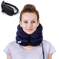 DaviSMART Cervical Neck Traction ✮ Effective Neck Pain Remedy at Home ✮ Inflatable & Adjustable Neck Stretcher Collar Device + Eye Mask Bonus (Dark Blue)