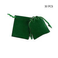 rainbowroseus 50PCS Velvet Cloth Jewelry Pouches Drawstring Bags Christmas Candy Gift Bag Pouch Wedding Favors (Green, 4” x 5”)
