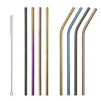 Aanorz Metal Straws Stainless Steel Straws Reusable Drinking Rainbow 8 Set Multi Color Steel Straws - Cleaning Brush for 20 Oz (4 Straight|4 Bent|1Brush) (Rainbow: 4 Straight + 4 Bent + 1Brush)
