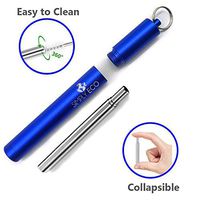 Collapsible Keychain Reusable Metal Stainless Steel Straws with Case and Foldable Cleaning Brush