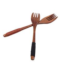 TraveT 2pcs Wood Forks Set for Desserts, Chips, Snacks, Cereal, Salad, Fruit, Decoration, Handmade Long Handle Fork