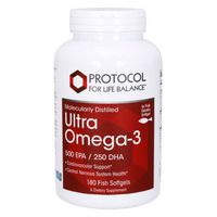 Protocol For Life Balance - Ultra Omega-3 (500 EPA / 250 DHA) - Supports Cardiovascular and Cognitive Function, Healthy Heart, Brain, Joints, Mood, and Skin and Hair - 180 Fish Gelatin Softgels
