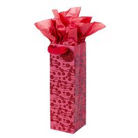 Hallmark Bottle Gift Bag with Tissue Paper (Red Glitter, Dots and Dashes) for Christmas Parties, Hostess Gifts, Holidays and More