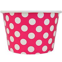 [100 Count] Valentine's Day Pink Paper Ice Cream Cups - 8 oz Polka Dotty Dessert Bowls Perfect For Yummy Treats! Frozen Dessert Supplies