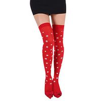 Christmas Snowflake Stockings Over Knee Thigh High Socks Warm Cute Cozy Long Opaque Socks Red