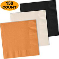 150 Lunch Napkins, Autumn Orange, Ivory, Midnight Black - 50 Each Color. 2 Ply Paper Dinner Napkins. 6.5" folded, 13.5" unfolded.