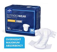 Medline - MTB80300Z Extended Wear Overnight Adult Briefs with Tabs, Maximum Highest Absorbency Adult Diapers, Medium (15 Count)