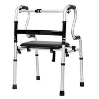 Wheelchair Medical Equipment Folding Lightweight Walking Frame with Seat Plate Aluminum Walker, Height Adjustable Walker Assist Devices (Size : Without Wheel)