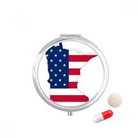 Minnesota USA Map Stars Stripes Flag Shape Travel Pocket Pill case Medicine Drug Storage Box Dispenser Mirror Gift