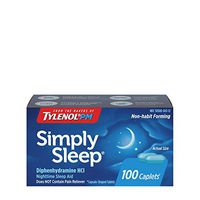 Tylenol Simply Sleep Nighttime Sleep Aid Caplets with 25 mg of Diphenhydramine HCl, Non-Habit Forming Sleep Aid for Adults, 100 ct