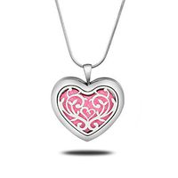 Lademayh Heart Shaped Pendant Diffuser Necklace for Girls Women Aromatherapy Essential Oils Necklaces Jewelry Hypoallergenic Stainless Steel Locket with Adjustable Chain and Refill Pads