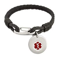 Divoti Custom Engraved Paracord Medical ID for Women, Stainless Steel Medical Bracelet, Medical ID Bracelet w/Free Engraving – Black Leather Double Bolo-7.5"-Red