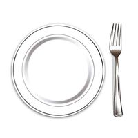 100 Heavyweight Elegant Plastic Disposable 7.5” Small Plates & 100 Silver Plastic Forks, Perfect for Salads, Desserts, Tapas, Appetizers, Hors d' oeuvres, Parties, Catering, Wedding Cakes