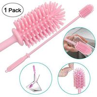 ZZRUI 15"Silicone Bottle Brush Cleaner for Narrow/Tall Bottle,Long Handle Silicone Scrub Brushes for Cleaning Water Bottle/Glasses/Coffee Mug/Baby Bottle/Vase Pink