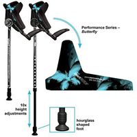 Smart Crutch Performance Series Forearm Crutch with Premium Spring Loaded Flextip, 15-90 Degree Rotation - 2 Adult Ergonomic Adjustable Walking Aids - Large (Extended Leg), Butterfly