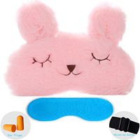 ZHICHEN Silk Eye Mask with Lovely 3D Cute Rabbit Face Soft & Lightweight Sleeping Blindfold for Kids Girls Adult for Yoga Traveling Party [Inclulding Ice Bag, Foam Ear Plugs] (Pink(Upgraded))