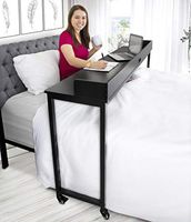 Joy Overbed Table with Wheels | Height Adjustable Rolling Bed Desk for Full/Queen Beds | Mobile Multi-Functional Table | Great for Bedroom, Dining Room, Living Room (Height: 40" - 46" / Black)