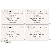 Cora Organic Cotton Non-Applicator Tampons; Chlorine & Toxin Free - Super (72 Count)