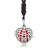 Lava Stone Aromatherapy Essential Oil Diffuser Necklace Fleur-De-Lis Locket Heart Pendant with 25" Braided Rope & 3 Multi-colored Rock Beads &10 Felt Balls Fragrance Women Jewelry