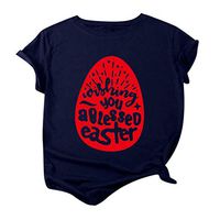Eoeth Women Easter Letter Printed Short Sleeves Fashion O-Neck Tops Pullover Casual Blouse Shirts T-Shirt Tracksuits Tee Navy