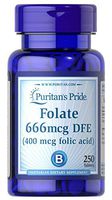 Puritan's Pride Folate 666mcg DFE (Folic Acid 400 mcg)-250 Tablets