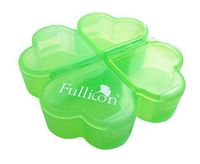 Fullicon Plastic Family Four Leaf Clover 4 Compartment Portable Capsule Pill Storage Box Case Dietary Supplement Vitamins Pill Organizer Planner Box for Home Office (Green)